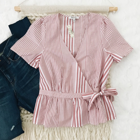 Madewell Tops - Madewell Ruffle-Hem Wrap Top in Stripe Mix